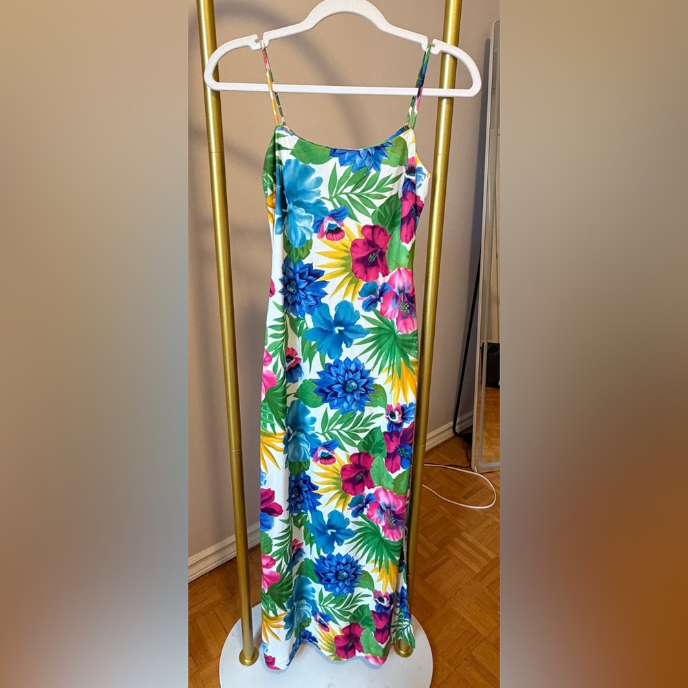 Vintage Eleven Tropical Floral Maxi Dress - White, Green, Blue, Pink, & Yellow